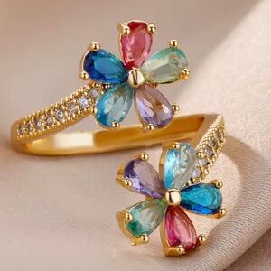 Colored Zircon Double Flower Rings